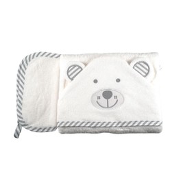 DANA BANANA Toalla con Capucha de Fibra de bambú con un paño de Regalo (Blanca, Oso Polar)
