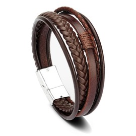 SSyang Men's Leather Bracelet, Brown, Handmade Leather Bracelet, Braided Leather Bracelet, Men's Braided Bracelet, for Men, Boys, Leather, 0