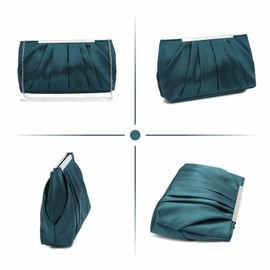 Jywmsc Women's Satin Evening Bag Elegant Satin Pleated Evening Clutch Purses for Women Silver Wedding Handbag, dunkelgrün