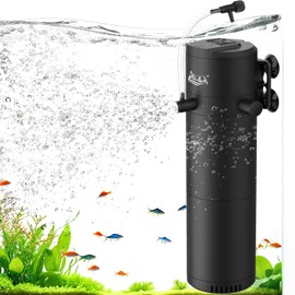AQQA Aquarium Filter, 260GPH Submersible Fish Tank Filter with Dual Water Outlet & Aeration, Adjustable Air Flow Filter for 50-100 Gallon Tanks, Filtration Oxygenation Circulation Water Pumping (12W)