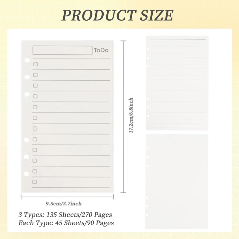 Multibey A6 Refill Paper 3-Pack - 6-Hole Loose Leaf Binder