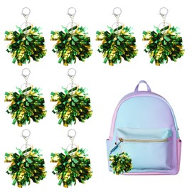 sourcing map 20 Pcs Cheer Pom Pom Keychain, Cheerleading Gift Charm Plastic Keyring Bulk for Cheerleaders Team Women Sports Events Cheer Accessory Supplies, Green/Gold Tone