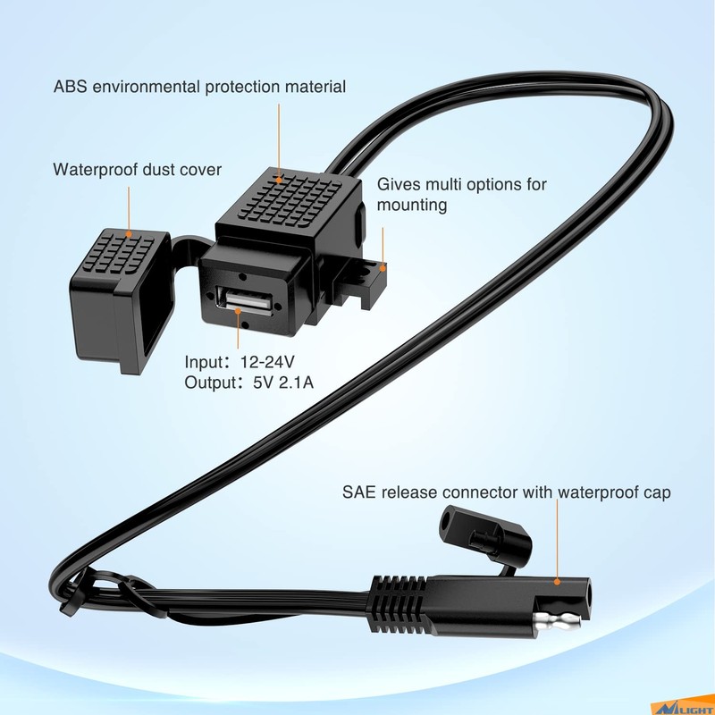 Nilight Waterproof Motorcycle USB 3.1Amp Quick SAE to USB Charger