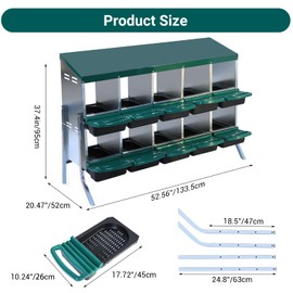 Nesting Boxes for Chickens, Chicken Nesting Box, with Lid Cover to Protect Eggs, 10 Holes with Legs, Green