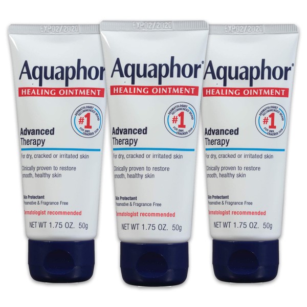 Aquaphor Healing Ointment - Pack of 3, Travel Size Protectant for Cracked Skin - Dry Hands, Heels, Elbows, Lips - 1.75 oz.