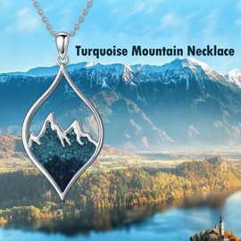 SLIACETE Crushed Turquoise Mountain Necklace for Women Sterling Silver Turquoise Necklace Mountain Pendant Necklace Nature Jewelry Gift for Skiers, Hikers, Campers, Climbers and Nature Lovers