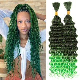 Deep Bulk Hair For Braiding Hair 20inch Wet And Wavy No Weft Quality Synthetic Hair Braiding Extensions For Boho Braids Natural Color 2 Bundles/Pack (1B/green# 150g)