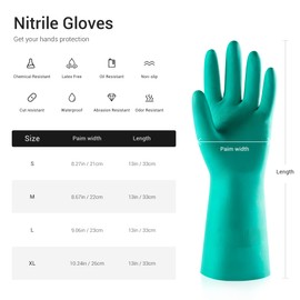 ThxToms 10 Pairs Nitrile Chemical Resistant Gloves, 15mil,13", Reusable Latex Rubber Free Heavy Duty Gloves, Acid Alkali Oil Protection, Industrial Use and Household Cleaning, Non-Slip, Medium