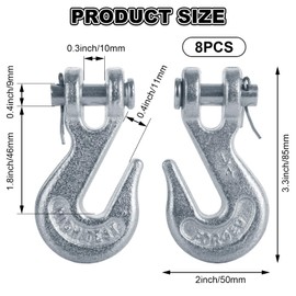 JMIATRY 8 Packs 1/4 Inch Clevis Grab Hook 1/4 Chain Hooks G70 Heavy Duty Forged Steel Safety Chain Hook, 3300 Lbs Capacity, Suitable for 6mm Chain