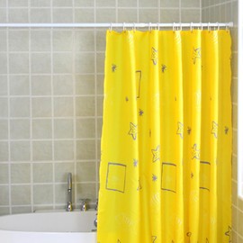 Lkw Ogechi 200 CM Drop Shower Curtain Polyester Yellow Extra Wide, Starfish Fish Waterproof Polyester Shower Curtain Yellow Bathroom Curtain, Weighted Yellow Anti-Mold Shower Curtain (180x200cm)