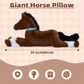 Tezituor 35Inches Large Horse Stuffed Animal, 3 Feet Realistic Stuffed Pony Plush Toy, Hugging Soft Chocolate Horse Plush Body Pillow Gift for Kids Girlfriend