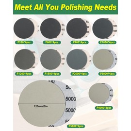 Bolatus 36Pcs 125mm Sanding Discs, Wet and Dry Hook and Loop Round Sanding Pads 320 600 800 1000 1200 1500 2000 3000 4000 5000 Grit for Wood, Metal, Automotive Polishing