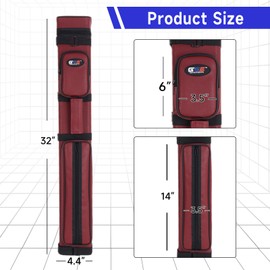 GSE Games & Sports Expert 3x6 Hard Pool Cue Case, Billiard Stick Carrying Bag for 3 Sticks, Holds 3 Butts and 6 Shafts, Pool Cue Cases, Billiards Accessories - Burgundy