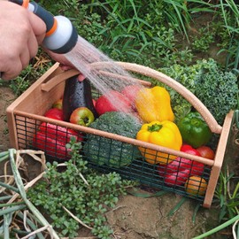 deceptia 16 Quart Large Garden Harvest Basket, Garden Baskets for Gathering Vegetables, Flowers, and Fruits, Natural Smooth Durable Wooden Frame and Coated Mesh, 19" L x 11" W x 5 1/2"