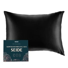 Dreamzie Silk Pillowcase 40 x 80 cm for Hair and Skin, Pillowcases Silk 19 Momme (Black, 1 Piece)