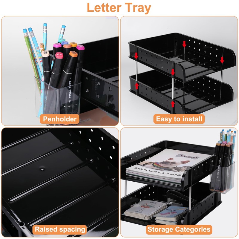 Stackable Letter Tray Papers Organizers, A4 Size Desk Organizer Tray