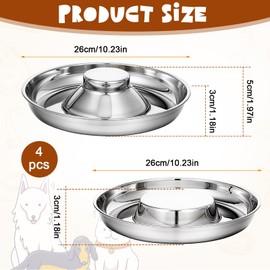 4 Pcs Stainless Steel Silver Puppy Bowls Set, 10.2 Inch Dog Food and Water Dishes for Multiple Puppies, Small Dogs, Cats, Weaning