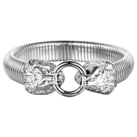 JewelryWe Men's Lion Head Bracelet: Stainless Steel Gold Silver Stretch Spring Clasp Bangle Gothic Adjustable Lion Jewellery Gift