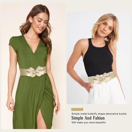 Initlove Stretchy Waist Belt for Women Wide Elastic Waistband for Dresse Bling Beige Gold 75 CM