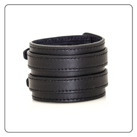 Fusamk Punk Rock Double Row Belt Buckle Wristband Wide Leather Cuff Bracelet(Black)