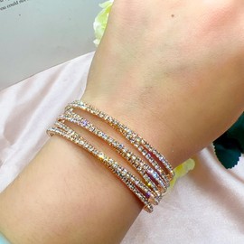 ZMANYIJEW Sparkle Crystal Rhinestone Cuff Bracelet Multilayer Arm Cuff Bangle Bracelet for Women Crystal Silver Prom Bridal Bangle for Party Bride Wedding (6 rows -gold)