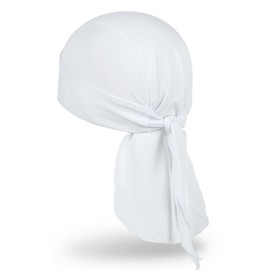 MELASA Cooling Do Rags Skull Cap Helmet Liner, Sweat Head Wraps Bandanas for Men Running Cycling Motorcycle, White, One Size