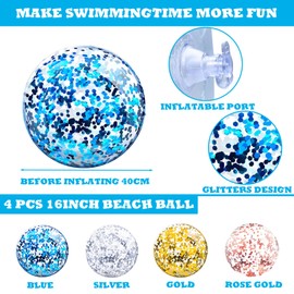 2pcs 16" Glitter Beach Balls,Inflatable Coloured Confetti Beach Ball for Kids Adult Swimming Pool Toys Pool Balls,Blow Up Ball Water Recreation Balls Beachball for Pool Party Games Summer Beach Toy