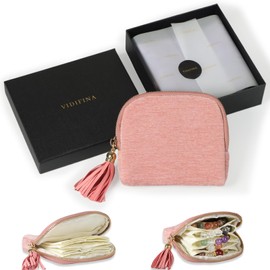 Vidifina Small Travel Jewelry Case, Mini Travel Jewelry Bag with Zipper, 5-Layer Velvet Organizer Pouch for Bracelet Rings Earrings - Chenille Velvet Pink