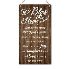 SUPERDANT Bless This Home Wooden Signs Home Wall Decorative Plaque Rustic Decor Wall-mounted Hanging Wood Signs Entryway Wall Art Decor for Home Door Living Room Decor House Warming Gifts