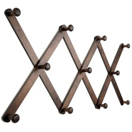 SKOLOO Wooden Wall Hat Rack, Large Accordion Wall Hanger, Modern, Expandable Coat Rack Wall Mounted, Solid Wood Wall Hat Hanger, 11 Peg, Walnut