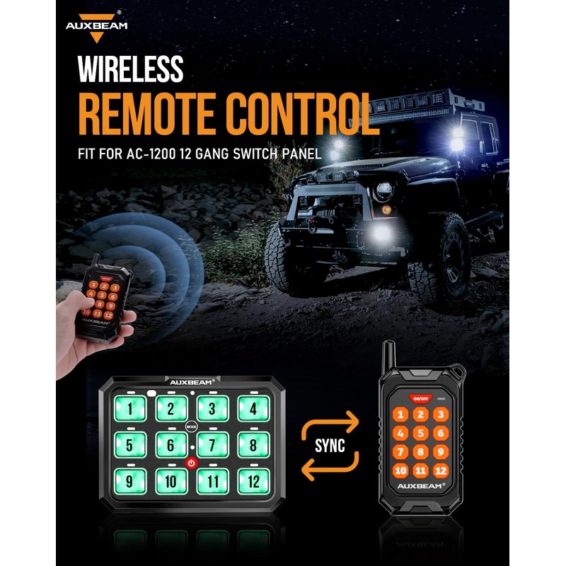 Auxbeam Wireless Remote Control for 12 Gang Switch Panel 433MHz