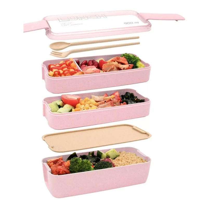 OEM Lonchera Contenedor Comida Lunch Box Escuela Cubiertos 3 Niv