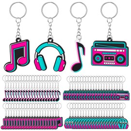 Fumete 128 Pcs Music Party Favors Keychain Piano Note Silicone Key Chains Gift Bulk Musical Themed Radio School Karaoke Bag Backpack Baby Shower Birthday Easter Gifts for Kids Supplies (Music)
