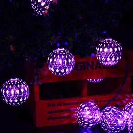 KINGCOO Silver Moroccan Orb String Light, Waterproof 20LED Goble Lantern Solar Dazzling Moroccan Fairy Light with 8 Mode Ambiance Lighting for Outdoor Garden Yard Party Christmas Decorations (Purple)