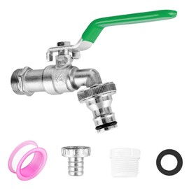 XCDMJ Garden Tap 1/2 Inch Brass Rust and Frost-Proof with 2 x Free Hose Connections, 1 x Roll Sealing Tape, Stopcock Drip-Free, Outdoor Brass Tap for Garden