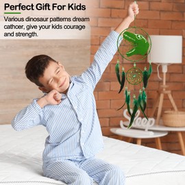 MHJY Dream Catcher for Kids, Cute Dreamcatchers with Dinosaur Purely Large Handmade Bedroom Accessories Party Decorations for Girls Boys Wall Hanging