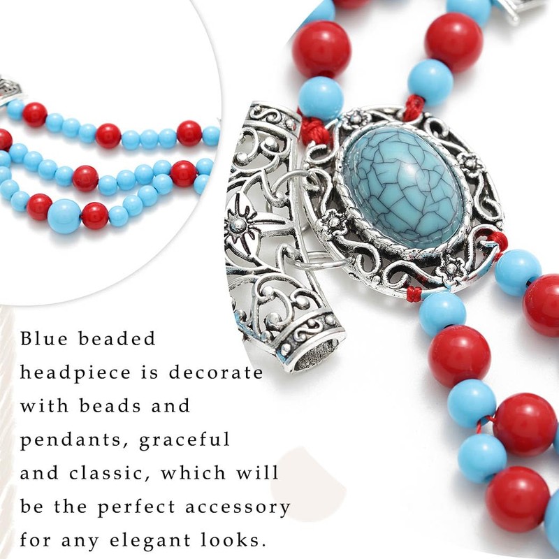 Urieo Boho Turquoise Head Chain Blue Layered Beaded Forehead Chain