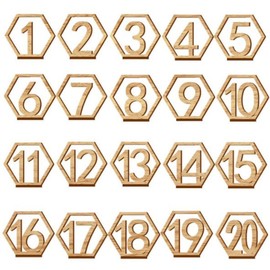 EIHI Wedding Table Numbers - Pack of 20 1-20 Wooden Numbers - Table Numbers Wedding Wood with Holder Hexagon Tables Centrepieces for Wedding Party Table Decoration, brown