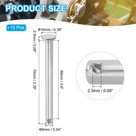 PATIKIL 6 x 70 Mm Single Hole Clevis Pins, 10 Pcs 304 Stainless Steel Flat Head Pin for Hitch Pin Lock Link Hinge Systems, Silver