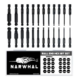 Ball End Hex Allen Wrench Drill Bit Set (24 Pack - Metric & SAE Sizes - Magnetic Tipped) - Hardened CR-MO Steel Hexagonal Bits - Perfect Replacement For Ball End Allen Wrenches & Hex Keys