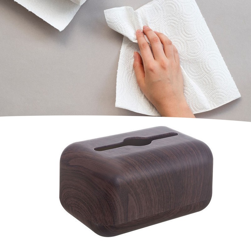 Tissue Box Cover Wood Grain Easy Refill Rectangular Stylish Elegant