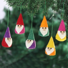 NOVICA Artisan Handmade Wool Felt Ornaments Gnome in Colorful Tones Multicolor India Holiday Decor Christmas [3.9in H x 2in W x 2in D] 'Lucky Gnomes' (Set of 6)
