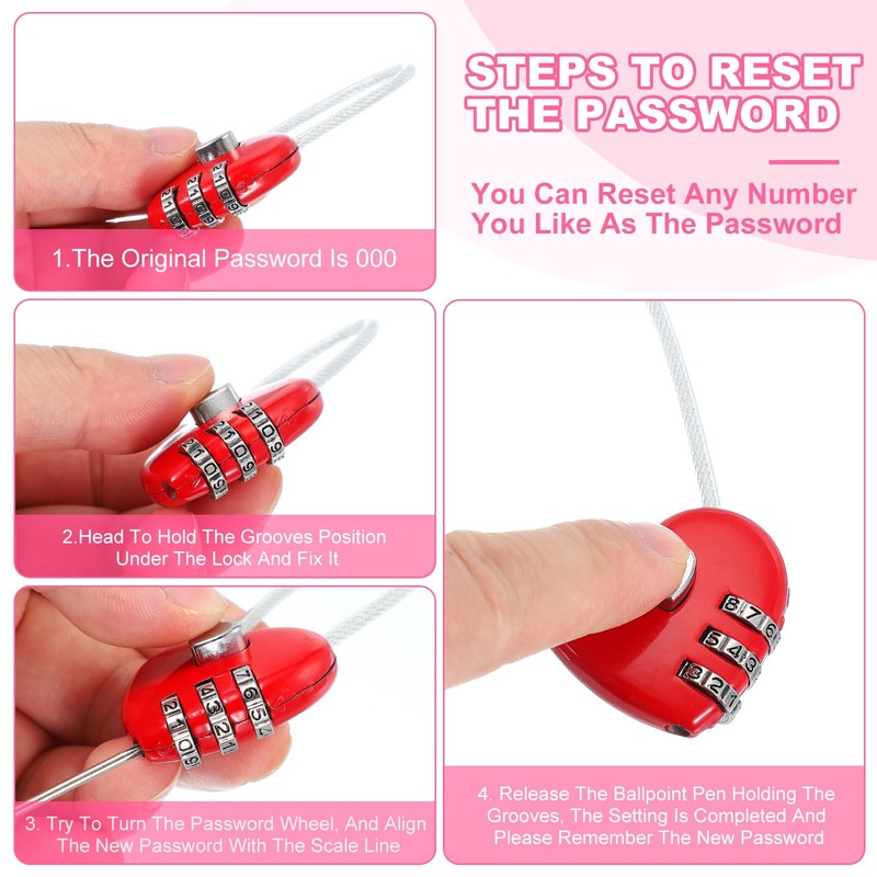 MECCANIXITY Heart Padlock, 3 Digit Combination Lock Heart Shape Mini