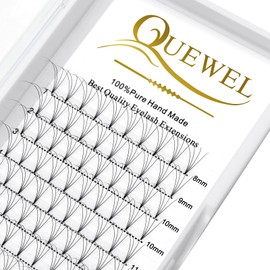 QUEWEL Premade Lash Fans, 4D Premade Fans Eyelash Extensions 0.10mm Thickness C Curl Mix8-15mm Volume Lash Extensions Short Stem Pre Made Fans Eyelash Extensions(4D 0.10C Mix8-15mm)