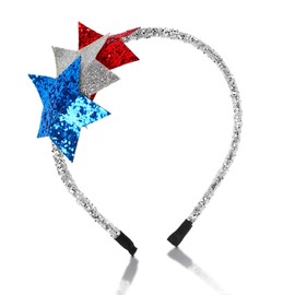 BYNYTO Patriotic Headbands 4th of July Headband Independence Day Hairband Sparkly Red White Blue Star Glitter Hair Hoop National Memorial Day Hair Accessory for Women Girls Kids Party Headdress 1PCS