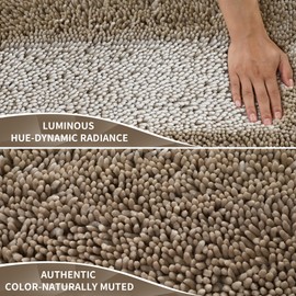 Yimobra Chenille Bathroom Rugs Non Slip, Extra Thick Soft Absorbent Bath Rug 31.5x20 Inch, Machine Washable Quick Dry Bath Mat for Bathroom Floor, Tub and Shower, Home Decor Accessories, Camel