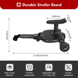 Stroller Board, Universal Adjustment 2-in-1 Buggy Board, 55 Lbs Load Capacity Sit & Stand Baby Stroller with Self-Adhesive Tape, Stroller Attachment for Umbrella Strollers Three-Wheeled Strollers etc