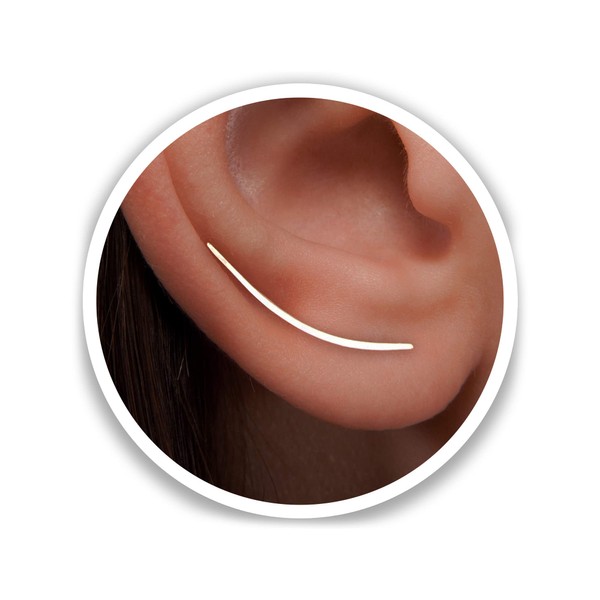 Earrings Sterling Silver Ear Climbers Long Curved Bar Studs, Ear
