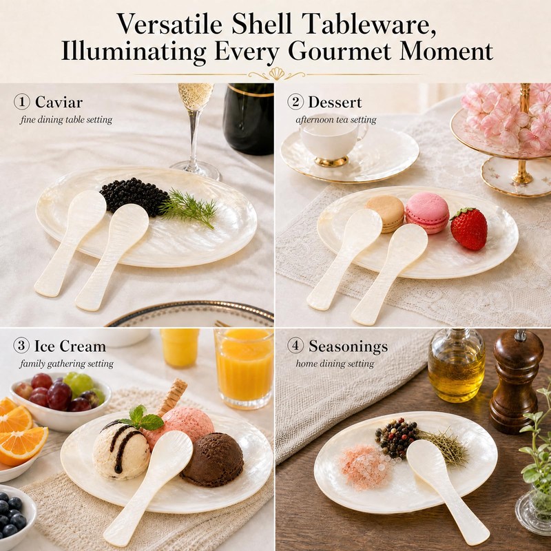 Mother of Pearl Caviar Serving Set - 2 Shell Dishes