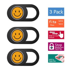 SIREG Webcam Cover Ultra Thin - Web Camera Cover fits Laptop,Tablet,PC,Computer, Smartphone, Protect Your Privacy and Security,Strong Adhesive (Smile-Black & 3 Pack)